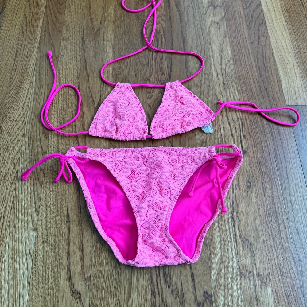 Victorias Secret hot pink lace swim beach bikini Medium